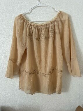 Beige Floral Embroidered Off-Shoulder Women’s Top